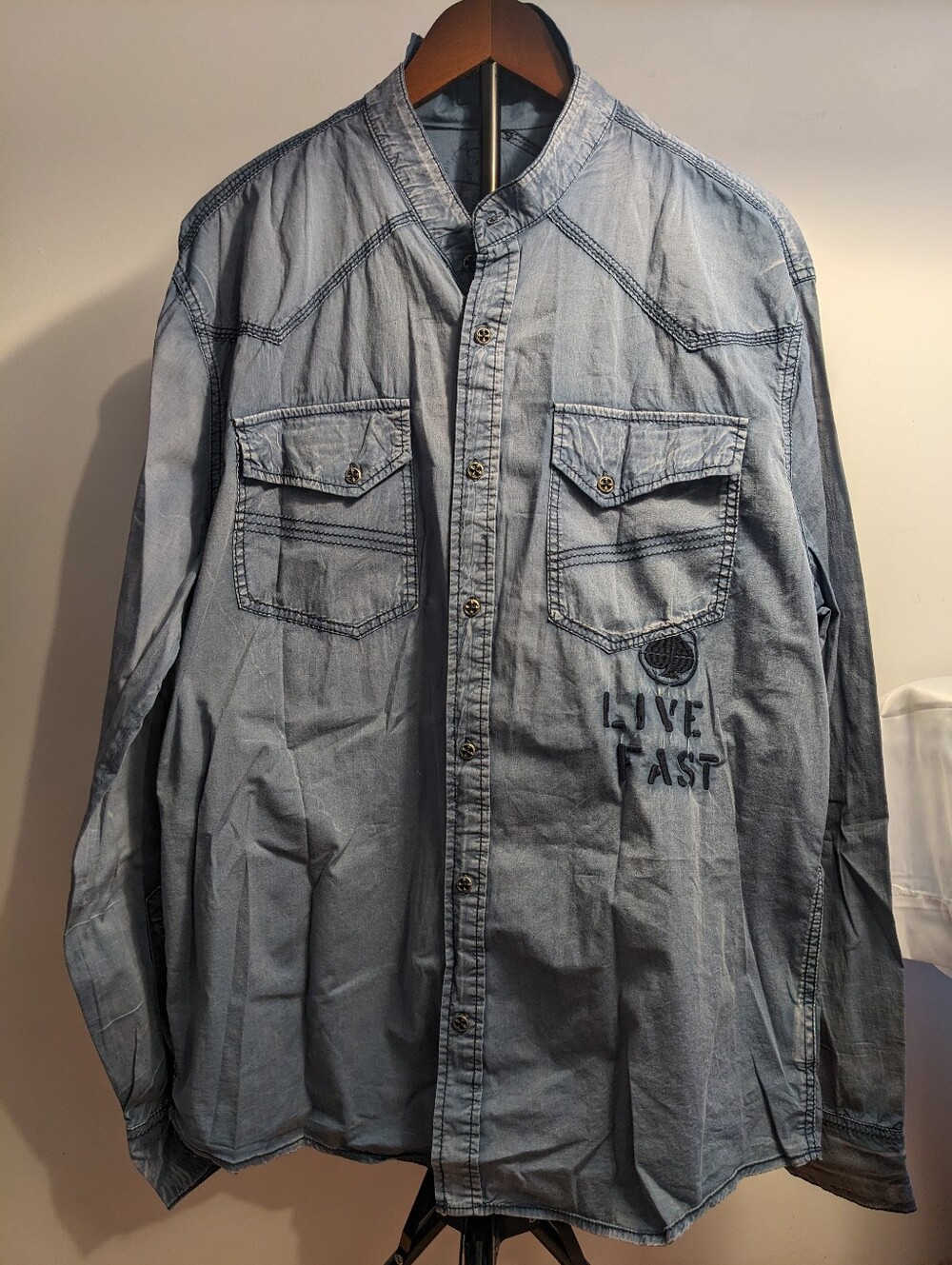 Affliction Motor JPN Live Fast Tiger Graphic Denim Long Sleeve Shirt XL